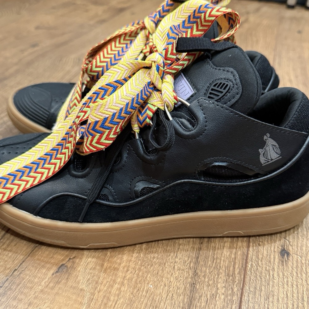 Lanvin Paris Curb Men's Sneakers Black Multi Jumbo Laces Size 44 US 11 Lace Up